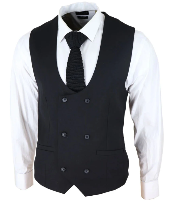 Marco - Men's Double Breasted Scoop Black Waistcoat