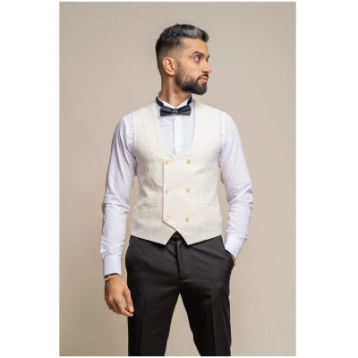 Marco - Men's Double Breasted Scoop Cream Waistcoat