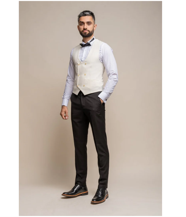 Marco - Men's Double Breasted Scoop Cream Waistcoat