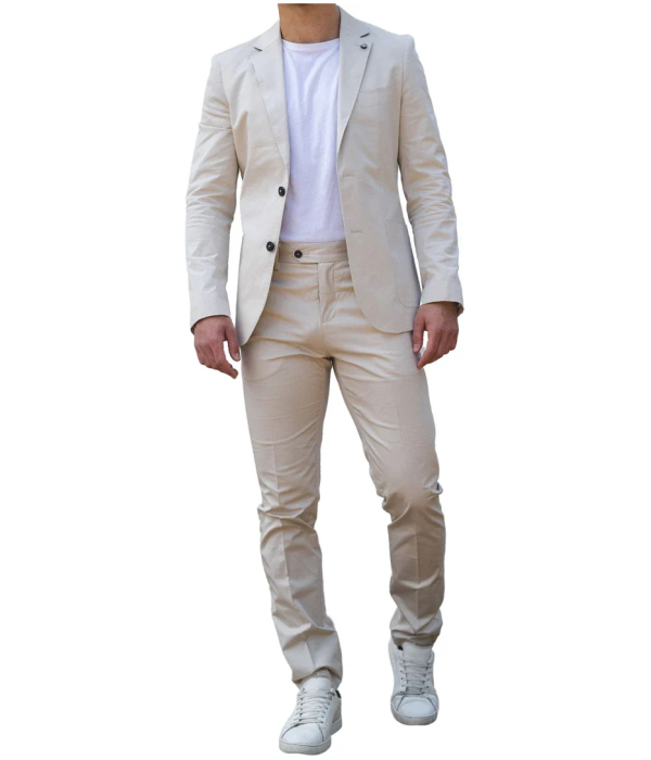 Mario - Men's 2 Piece Summer Suit Beige Office Wedding Classic Italian