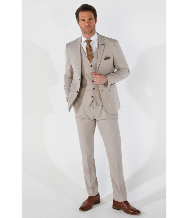 Mayfair - Men's 3 Peice Beige Birdseye Wedding Suit