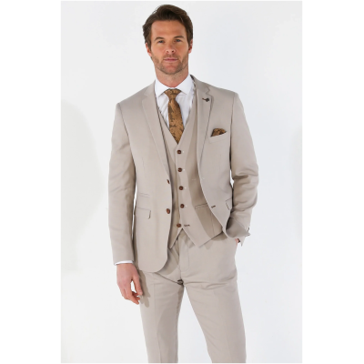 Mayfair - Men's 3 Peice Beige Birdseye Wedding Suit