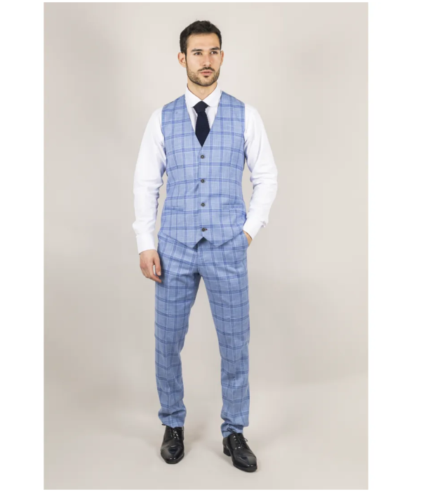 Plowman - Men's Light Blue Checked Waistcoat