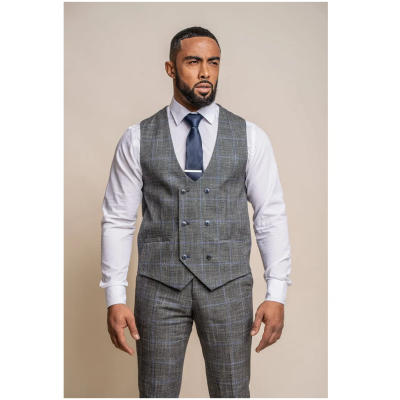 Power - Men's Grey Check Slim Fit Waistcoat