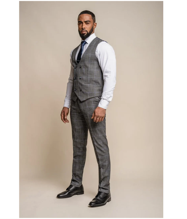 Power - Men's Grey Check Slim Fit Waistcoat