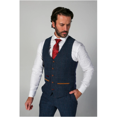 Scott - Men's Blue Tweed Checked Waistcoat