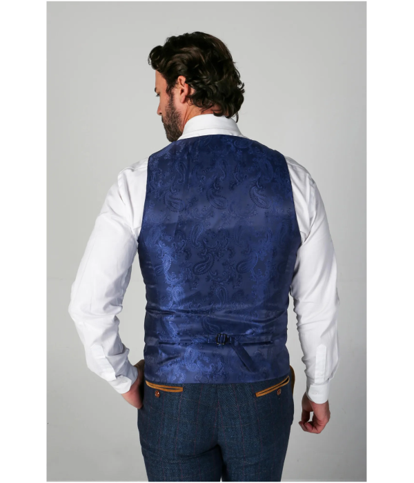 Scott - Men's Blue Tweed Checked Waistcoat