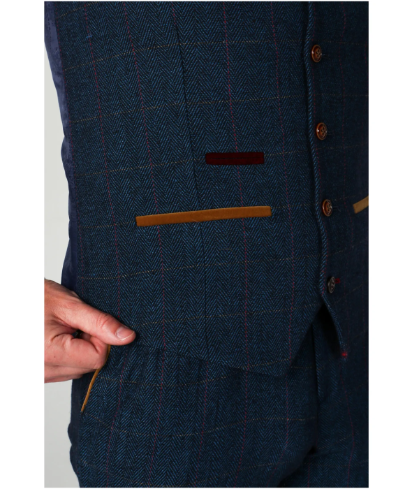 Scott - Men's Blue Tweed Checked Waistcoat