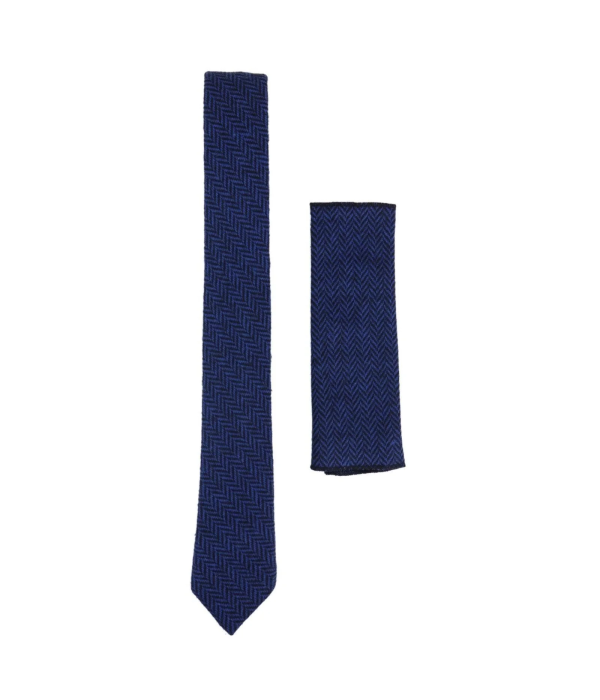 Men's Tweed Blue Tie Hankie Set Classic British Heritage Wool Herringbone