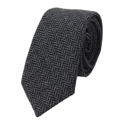 Men's Tweed Charcoal Tie Hankie Set Classic British Heritage Wool Herringbone