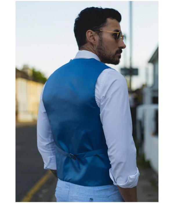 TP-12 - Men's Summer Suit Waistcoat Trousers Linen Formal Royal Blue Wedding