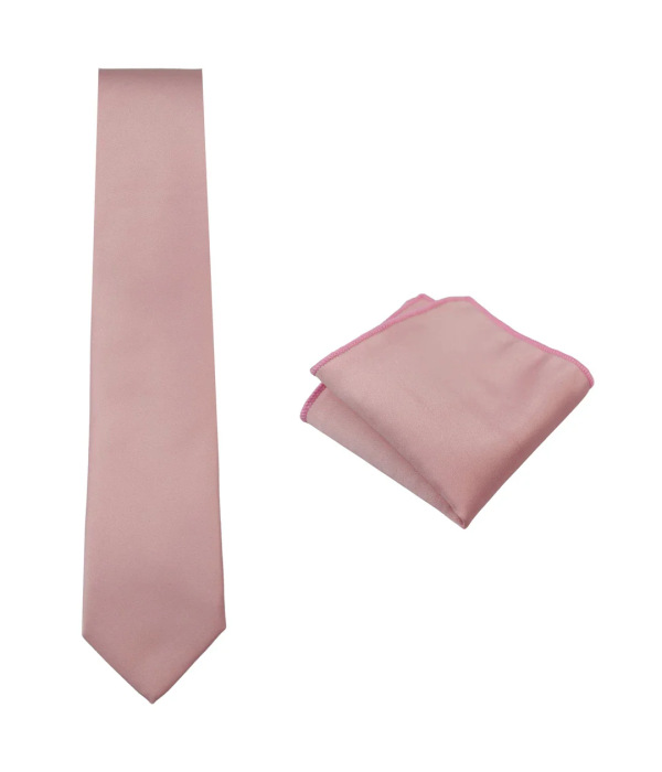 Men's Tie & Hankie Handkerchief Pocket Square Neck Tie Satin Silk Light Dusty Pink Peach