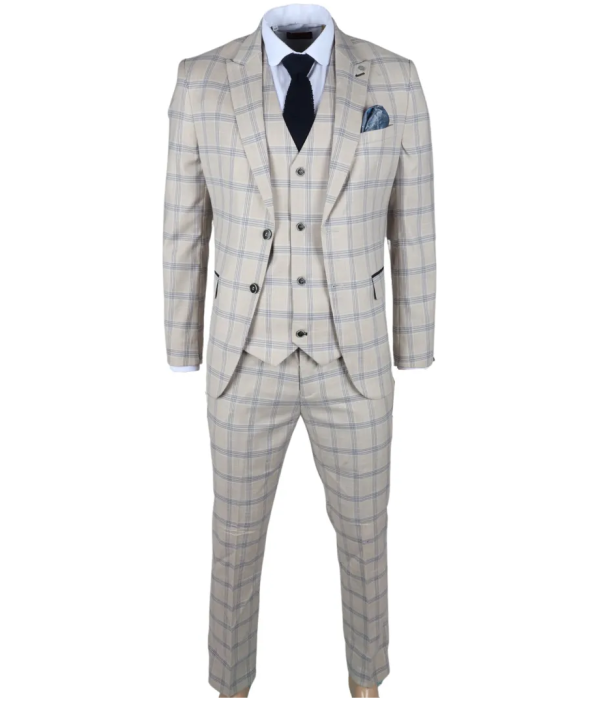 Warwick Men's Beige 3-Piece Checked Suit