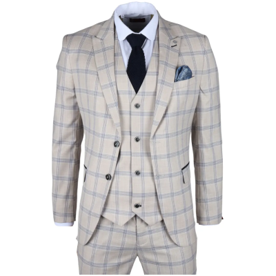 Warwick Men's Beige 3-Piece Checked Suit