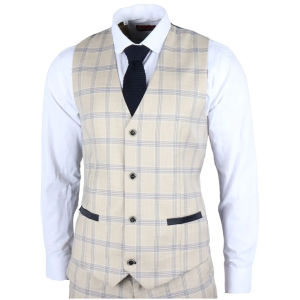 Warwick – Men’s Beige Checked Waistcoat