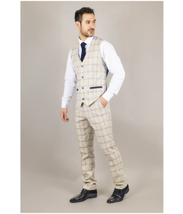 Warwick - Men's Beige Checked Waistcoat