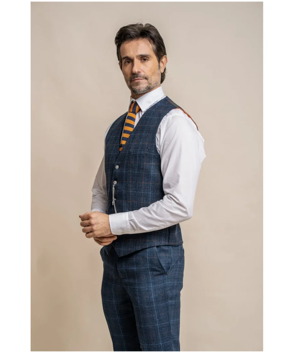 Cody - Men's Navy Blue Check Waistcoat