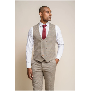 Elwood – Men’s Beige Check Houndstooth Waistcoat