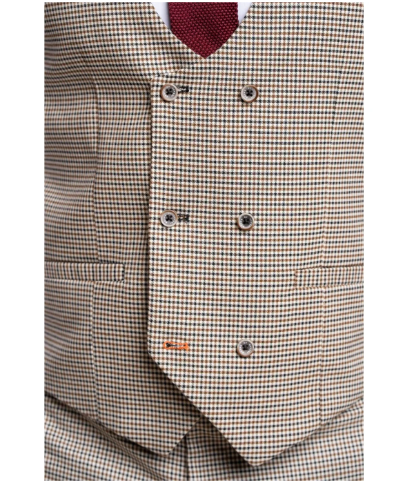 Elwood - Men's Beige Check Houndstooth Waistcoat